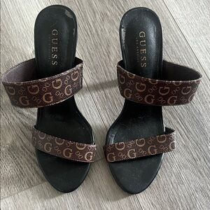 Guess Women's Black and Brown Logo Mules